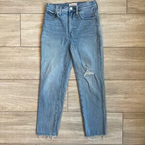 Madewell Perfect Vintage High Rise Straight Jeans 27 Raw Hem Distressed